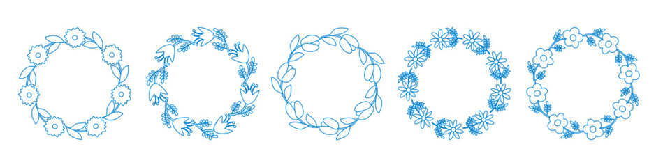 Fruit frame set. Round wreath, border of fruits. Fruits icons. Hand drawn Fruits circle border.