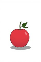Red apple digital illustration with green leaf fresh fruit summer harvest