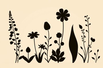 Floral Silhouettes Vector Various decorative flower and plant silhouettes in black