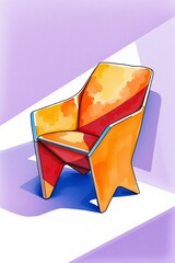 Modern colorful chair illustration in a bright setting with purple shadows