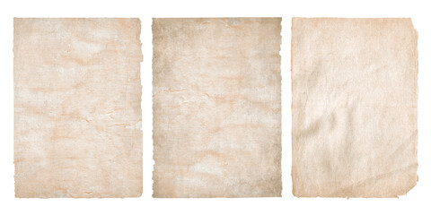 Fototapeta premium Vintage old paper sheets set with ripped torn edges. Crumpled antique parchment