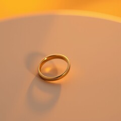 Minimalist gold ring on smooth surface shadow and warm lighting reflecting