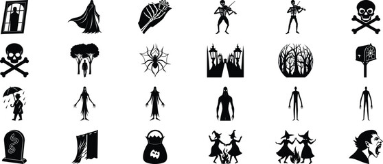 Halloween Silhouette Vector Bundle – Spooky Ghosts, Pumpkins, Witches, and Haunted Elements