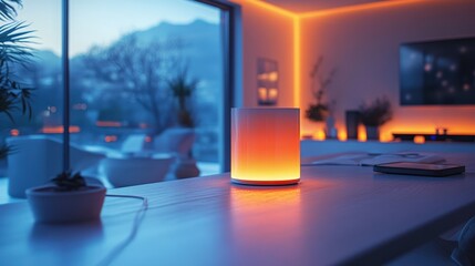Cozy indoor space with ambient lighting and modern decor