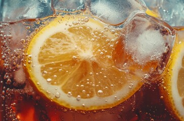 Close-up of orange cocktails with ice and mint on a picnic table