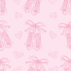 Seamless pattern pointe ballet shoes on pink background. © Handini_Atmodiwiryo