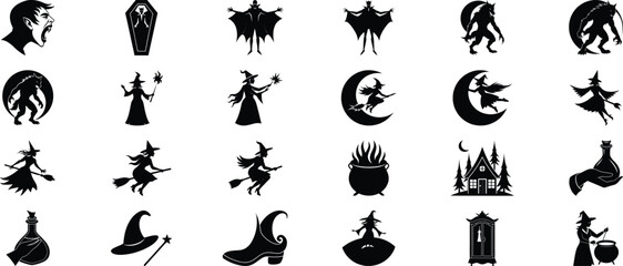 Halloween Silhouette Vector Bundle – Spooky Ghosts, Pumpkins, Witches, and Haunted Elements