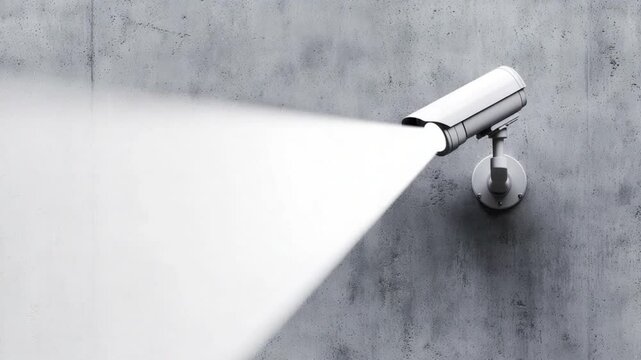 Modern Security Camera Mounted on Plain Grey Wall for Surveillance and Safety Monitoring Purposes 4k video footage