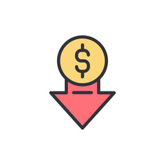Decreasing Revenue Illustrated With Coin And Downward Pointing Arrow