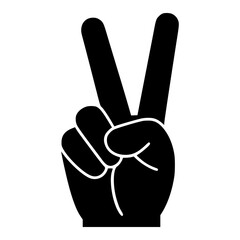 Obraz premium Black Silhouette Peace Hand Gesture Icon, Victory Sign Symbol for Protest, Social Justice, Anti-War Campaigns, Graphic Design Element, Minimalist Peace Concept Illustration