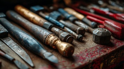 A close up of a bunch of tools on a table .