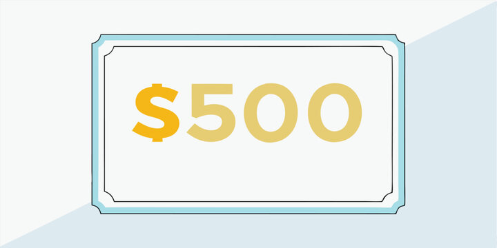 Digital illustration of a five hundred dollar gift card with transparent background - Powered by Adobe