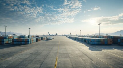 Airport cargo area containers, plane, logistics