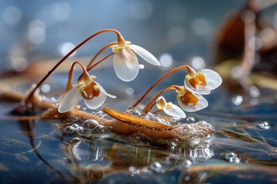 A close-up macro shot of a bladderwort (Utricularia), highlighting its delicate, translucent aquatic leaves