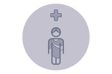 Healthcare line icon of person in medical context, highlighted by cross symbol above