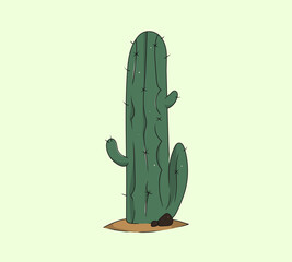 Single Hand-Drawn Cactus Vector Desert Plant, Succulent, Mexico Element. Exotic botanical spiny element.