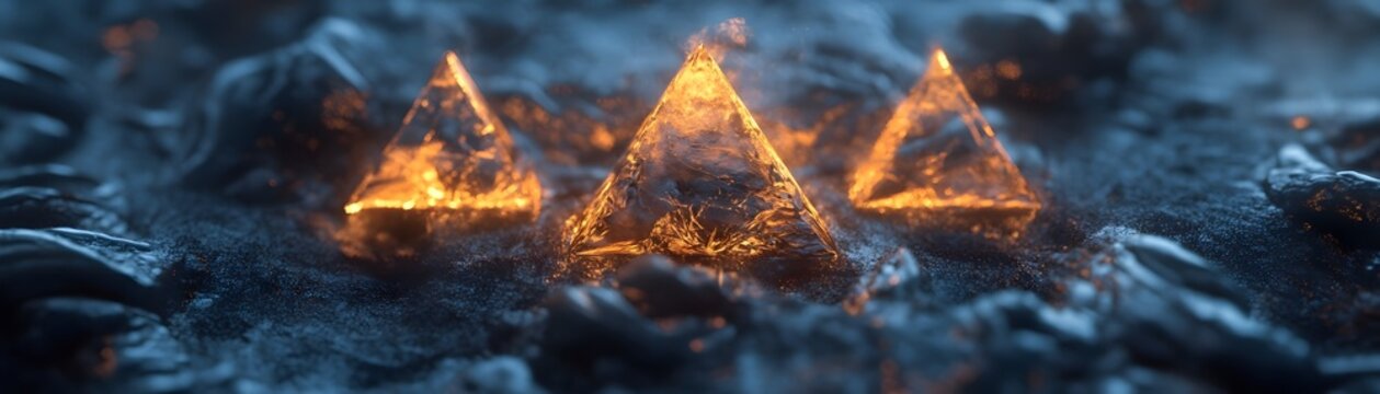 Abstract fiery triangles on a dark background