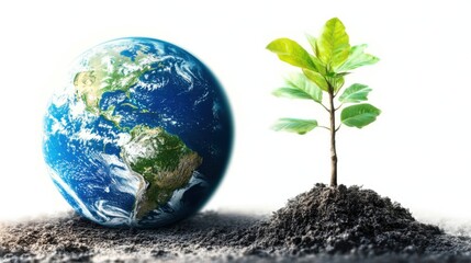 Earth Globe and Seedling in Soil