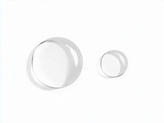 transparent water droplets resting on a clean white background.