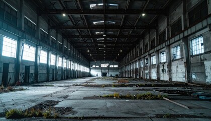 Obraz premium Abandoned Industrial Dock Facility with Ambient Lighting and No People