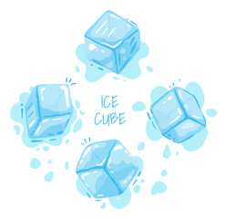Hand-Drawn Ice Cubes Vector Set for Summer Drinks, Cocktails, and Refreshment Designs.