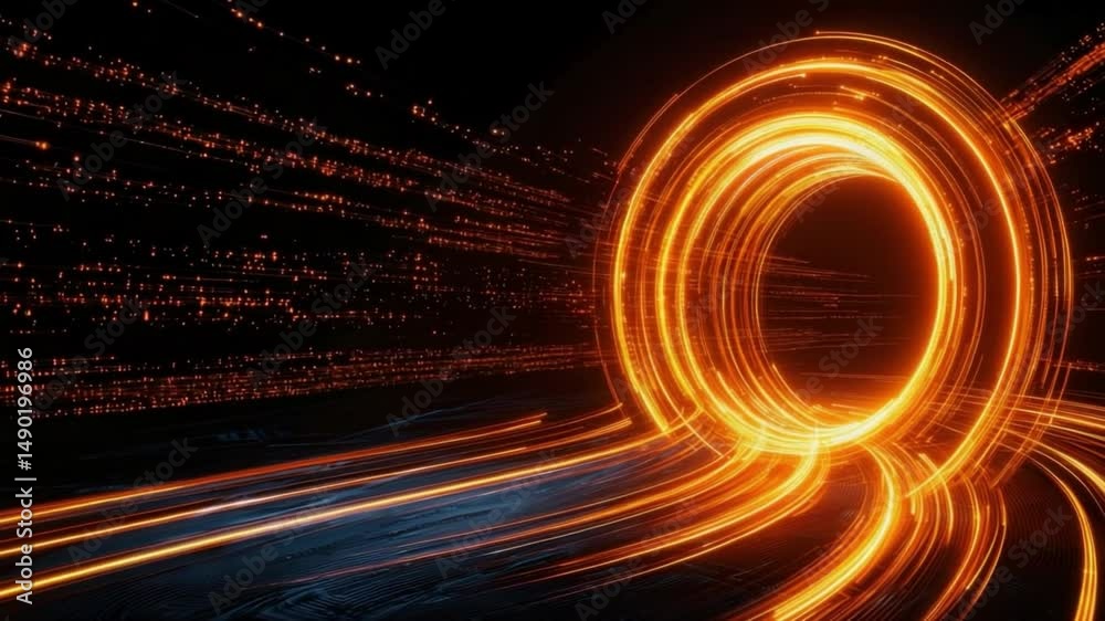 Wall mural abstract digital light trails with vibrant colors forming circular patterns in a futuristic design 4