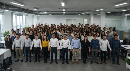 Fototapeta premium Diverse Business Team Posing Together in Modern Open-Plan Office for Corporate Headshot and Company Culture Representation