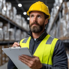 Warehouse worker taking notes