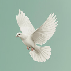 Obraz premium realistic illustration of a white dove in flight, set against a soft, muted green background. 