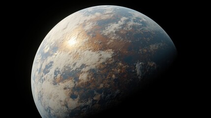 Planet k2-18b rotating, showing clouds and sunlight reflecting on its surface