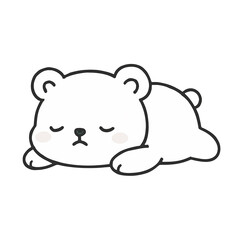 Cute cartoon sleeping bear illustration in kawaii style on white background
