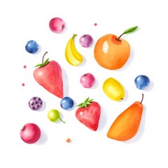 Colorful fresh fruit watercolor illustration natural organic healthy food vitamin nutrition