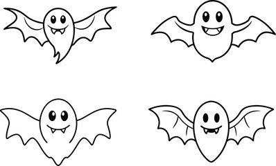 Halloween Bat Line Art Icon Set – Minimalist Vector Collection, Spooky Bat Outline Icons – Halloween Line Art Vector Bundle.