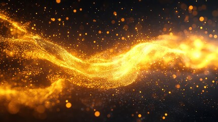 Golden flowing particles on dark background