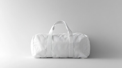 White duffel bag mockup minimalist studio photography clean design travel and sport concept