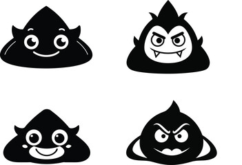 angry doodle face icon set, Funny Monster Faces in Solid Black Silhouette, Cute & Angry Cartoon Icons set, symbol of doodle face emotion set on white background.