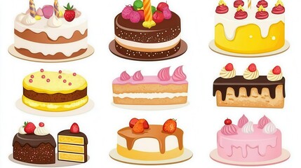 Birthday cake clipart showing mouthwatering cute cakes with dressings