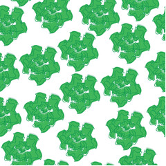 Seamless vector pattern featuring hand-drawn green lettuce leaves on a soft light background for endpapers, children’s books, kitchen textiles, packaging, culinary themes, eco-friendly branding
