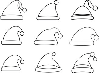 vector illustration of a set of hats, set of hats, Silhouette on white background.Christmas hat line art vector trendy icon set
