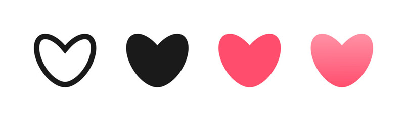 Hearts icon set. Black pink shapes. A symbol of love, passion, romance, Valentine's Day. Design elements. Vector illustration. Isolated on a white background. Editable stroke.