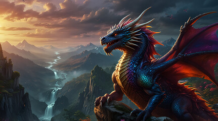 Majestic Colorful Dragon Fantasy Art Wallpaper,generative.ai
