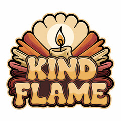 Kind Flame Retro Vintage Illustration Design Graphic Art Peaceful Candle Light Warm Colors Autumnal Tones Peaceful Serenity Calming Atmosphere Cozy Feeling Home Decor Element Spiritual Symbolism      
