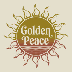 Golden Peace Sunset Sun Design Graphic Illustration Peaceful Tranquil Serene Harmony Spiritual Meditation Yoga Wellness Nature Calm Relaxation Spiritual Enlightenment Mindfulness Positive Energy      