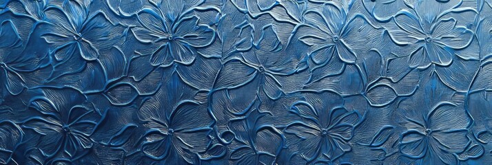 Delicate floral texture in deep blue tones showcases intricate craftsmanship and artistic design