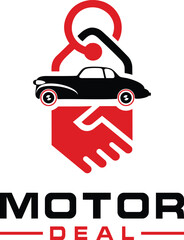 Motor Deal Logo. Car Sell Buy Handshake Logo