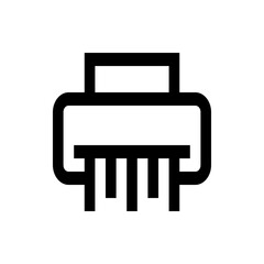 Illustration of a paper shredder machine with a rectangular opening and shredded paper strips below it