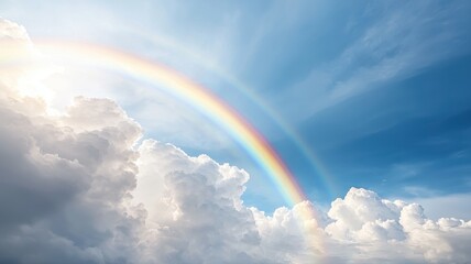 Spectacular Double Rainbow in a Cloudy Blue Sky rainbow sky double rainbow clouds nature weather sky