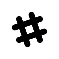 A bold black hashtag symbol with rounded edges set against a clean white background is displayed here