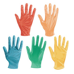 Obraz premium Vibrant Colored Disposable Gloves for Cleaning, Cooking, and Crafting Activities in Various Shades Introducing Safety and Hygiene in Everyday Tasks