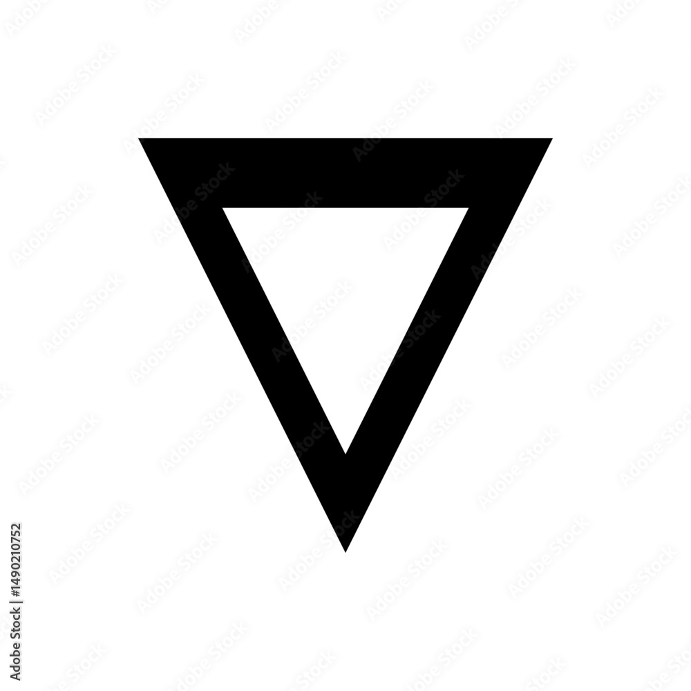 Poster a simple geometric shape depicting an inverted triangle outlined in black on a white background desi
